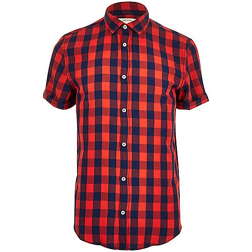 Red and blue check short sleeve shirt river-island  t-shirty