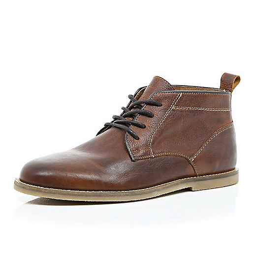 Brown leather lace up desert boots river-island  