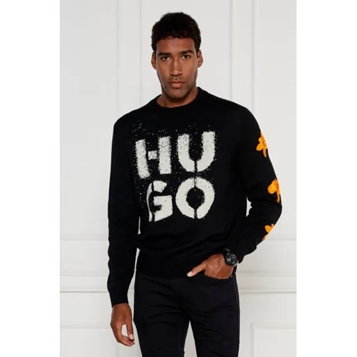 Sweter damski czarny Hugo Boss z okrągłym dekoltem