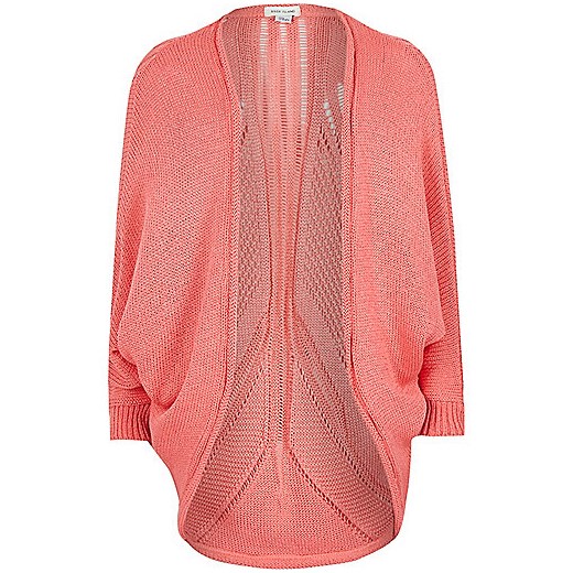 Girls coral knitted draped cardigan river-island  