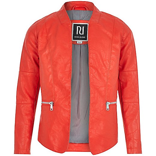 Girls red leather-look open front jacket river-island  kurtki