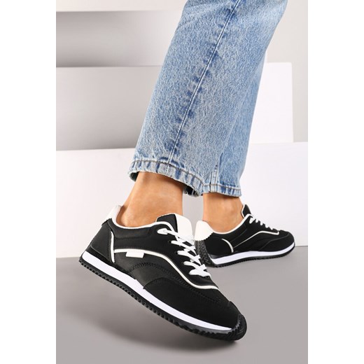 Czarne Płaskie Sneakersy z Metalicznymi Wstawkami Rosmora ze sklepu born2be.pl w kategorii Buty sportowe damskie - zdjęcie 174030042
