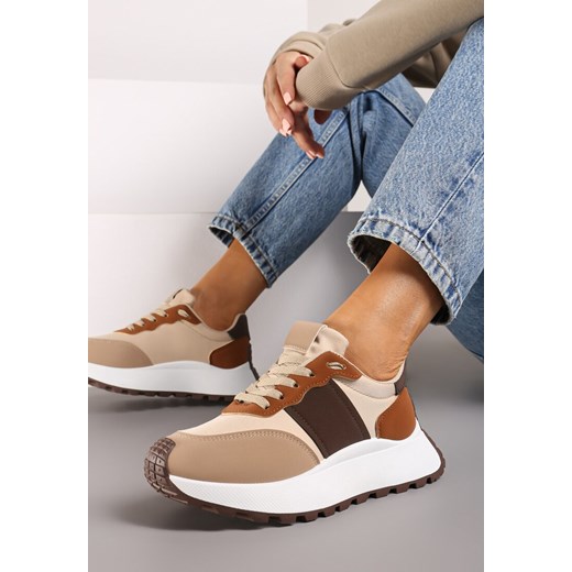 Brązowe Sneakersy na Grubej Podeszwie z Metalicznymi Wstawkami Benara ze sklepu born2be.pl w kategorii Buty sportowe damskie - zdjęcie 174030084