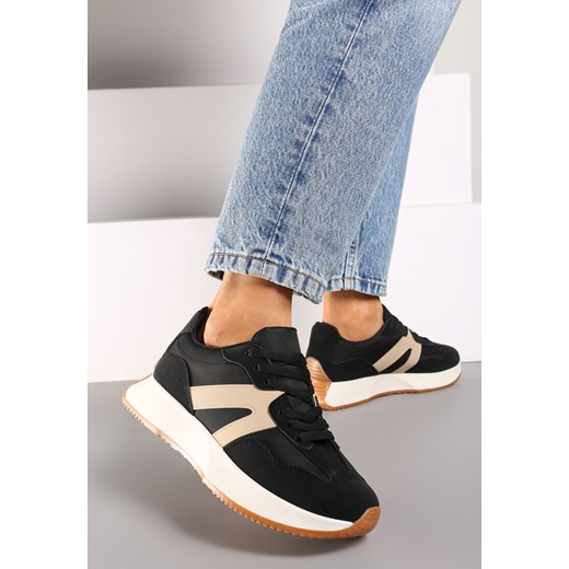Czarne Płaskie Sneakersy z Geometrycznym Wzorem Nawla ze sklepu born2be.pl w kategorii Buty sportowe damskie - zdjęcie 174030150