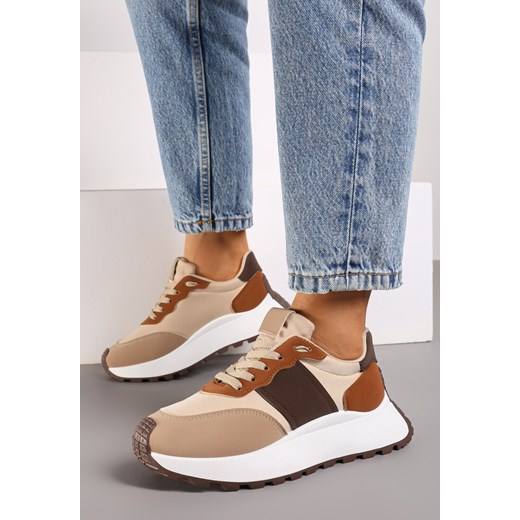 Brązowe Sneakersy przed Kostkę na Platformie z Ozdobnymi Wstawkami Benace ze sklepu renee.pl w kategorii Buty sportowe damskie - zdjęcie 174030544