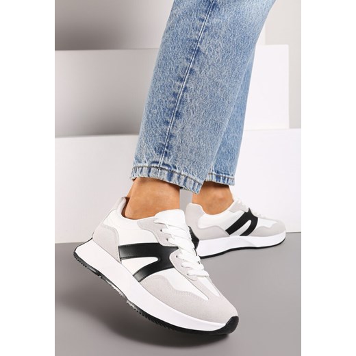 Białe Sneakersy na Płaskiej Podeszwie z Geometryczną Wstawką Sewla ze sklepu renee.pl w kategorii Buty sportowe damskie - zdjęcie 174030614