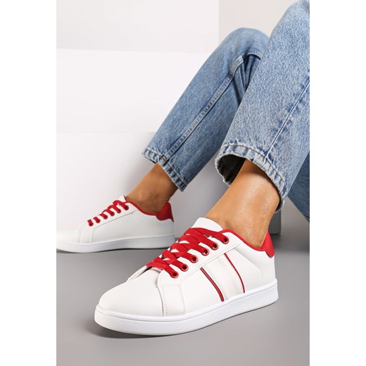 Biało-Czerwone Sznurowane Sneakersy na Płaskiej Podeszwie Wykończone Paskami Elinela ze sklepu renee.pl w kategorii Buty sportowe damskie - zdjęcie 174030902