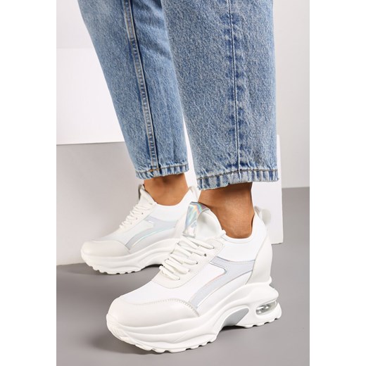 Biało-Srebrne Sneakersy na Koturnie Ozdobione Metalicznym Wykończeniem Vliraya ze sklepu renee.pl w kategorii Buty sportowe damskie - zdjęcie 174030920