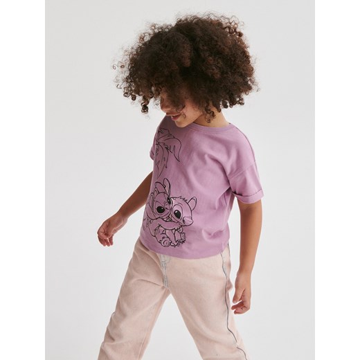 Reserved - Bawełniany t-shirt Lilo i Stitch - pastelowy róż ze sklepu Reserved w kategorii Bluzki dziewczęce - zdjęcie 174032414