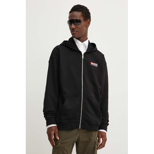 Diesel bluza bawełniana S-BOXT-HOOD-ZIP-DIV męska kolor czarny z kapturem z nadrukiem A14946.0GEAD ze sklepu ANSWEAR.com w kategorii Bluzy męskie - zdjęcie 174034714