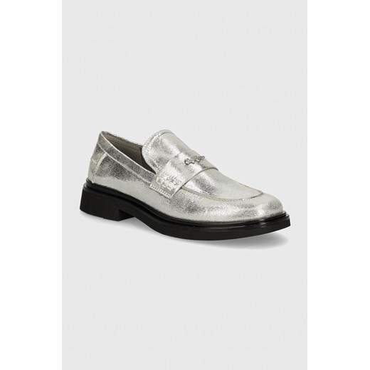 Pepe Jeans mokasyny PLS10424 damskie kolor srebrny na płaskim obcasie PENNY GLOSS ze sklepu ANSWEAR.com w kategorii Mokasyny damskie - zdjęcie 174035181