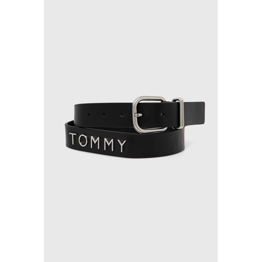 Tommy Jeans pasek skórzany damski kolor czarny AW0AW16255 ze sklepu ANSWEAR.com w kategorii Paski damskie - zdjęcie 174035333