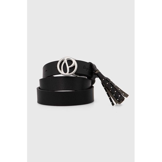 Pepe Jeans pasek skórzany ATHENAS BELT damski kolor czarny PL020851 ze sklepu ANSWEAR.com w kategorii Paski damskie - zdjęcie 174035341
