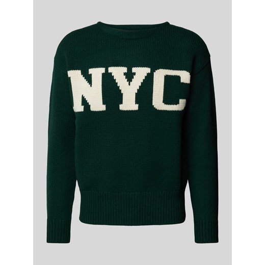 Sweter z dzianiny z wyhaftowanym napisem ze sklepu Peek&Cloppenburg  w kategorii Swetry męskie - zdjęcie 174037071