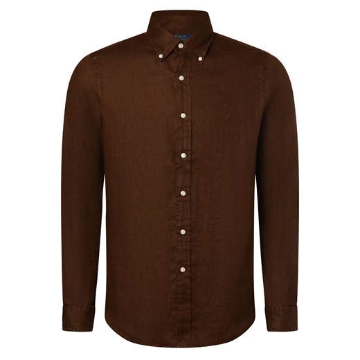Polo Ralph Lauren Męska koszula lniana - Custom Fit Mężczyźni Modern Fit len czekoladowy jednolity ze sklepu vangraaf w kategorii Koszule męskie - zdjęcie 174039710