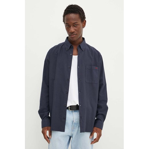 A.P.C. koszula bawełniana Chemise Mateo Logo męska kolor granatowy relaxed z kołnierzykiem button-down COHAH.H12599 ze sklepu ANSWEAR.com w kategorii Koszule męskie - zdjęcie 174041133