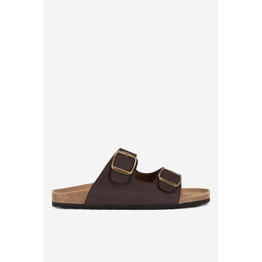 Klapki męskie Lanetti brązowe casualowe bez zapięcia na lato 