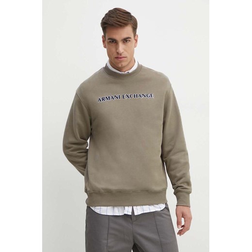 Armani Exchange bluza bawełniana męska kolor beżowy z aplikacją 6DZMBA ZJADZ ze sklepu ANSWEAR.com w kategorii Bluzy męskie - zdjęcie 174044952