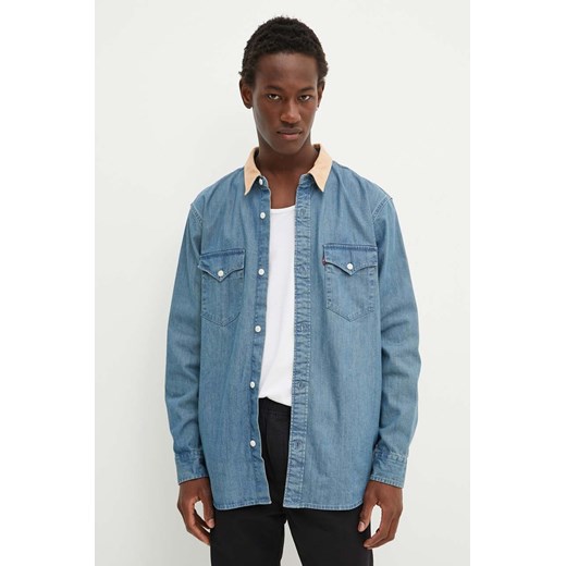 Levi&apos;s koszula jeansowa męska kolor brązowy relaxed z kołnierzykiem klasycznym A1919 ze sklepu ANSWEAR.com w kategorii Koszule męskie - zdjęcie 174045002