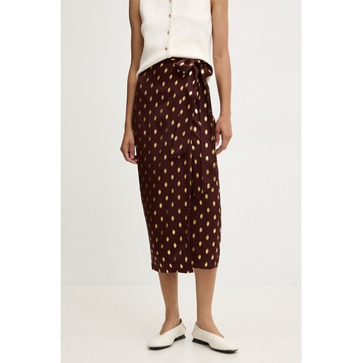 Never Fully Dressed spódnica Jaspre Skirt kolor brązowy midi prosta NFDSK635 ze sklepu ANSWEAR.com w kategorii Spódnice - zdjęcie 174045502