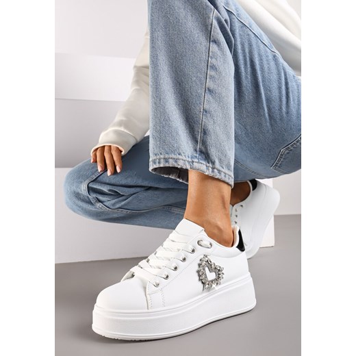 Biało-Czarne Sneakersy na Platformie z Aplikacją Serca z Cyrkonii Elisana ze sklepu renee.pl w kategorii Buty sportowe damskie - zdjęcie 174046101