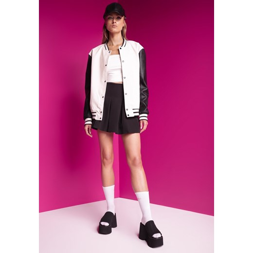 Czarno-Beżowa Bomberka Kurtka ze Wstawkami z Ekoskóry na Rękawach Vaniel Renee XL wyprzedaż Renee odzież