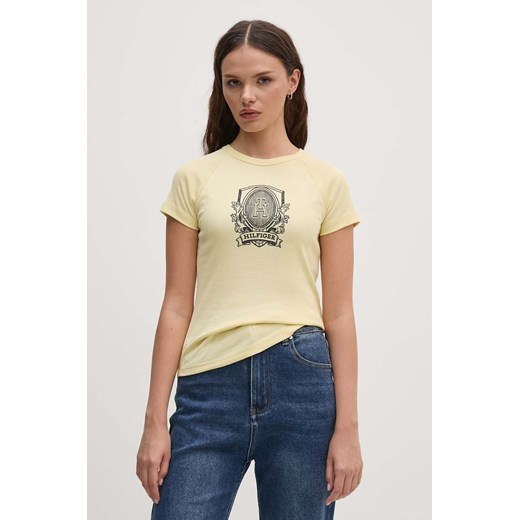 Tommy Hilfiger t-shirt bawełniany damski kolor żółty WW0WW42089 ze sklepu ANSWEAR.com w kategorii Bluzki damskie - zdjęcie 174051603
