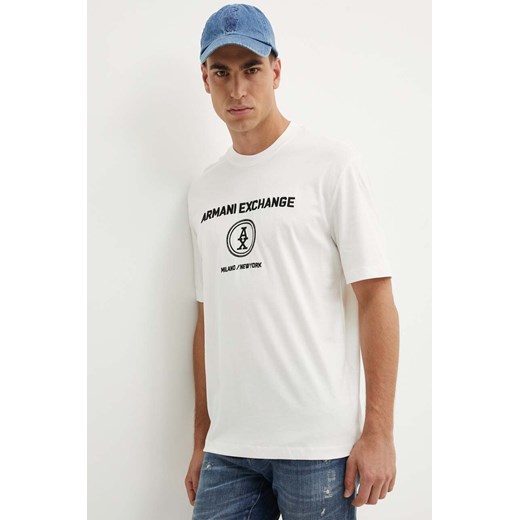 Armani Exchange t-shirt bawełniany męski kolor biały z aplikacją 6DZTLC ZJ9JZ ze sklepu ANSWEAR.com w kategorii T-shirty męskie - zdjęcie 174051643