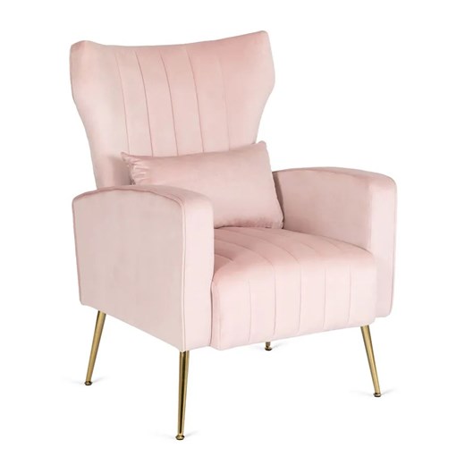 Różowy welurowy fotel w stylu glamour - Hen ze sklepu Edinos.pl w kategorii Dom - zdjęcie 174056124
