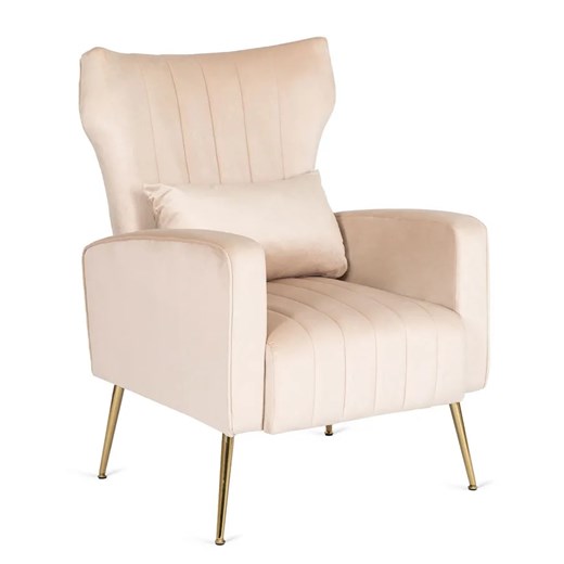 Beżowy welurowy fotel uszak glamour - Hen ze sklepu Edinos.pl w kategorii Dom - zdjęcie 174056330