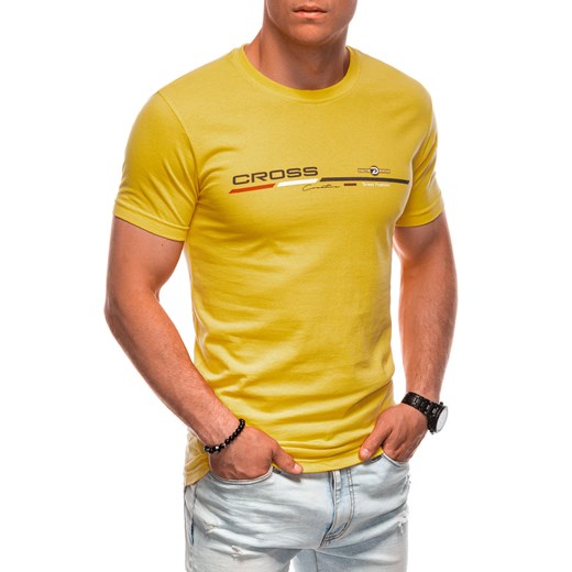 T-shirt męski z nadrukiem 1712S - żółty ze sklepu Edoti w kategorii T-shirty męskie - zdjęcie 174060574