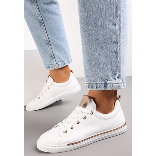 Biało-Szampańskie Sneakersy na Płaskiej Podeszwie z Imitacji Skóry Shalmeasi ze sklepu renee.pl w kategorii Buty sportowe damskie - zdjęcie 174060740
