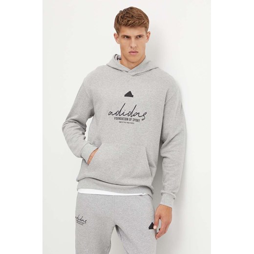 adidas bluza bawełniana Brand Love męska kolor szary z kapturem z nadrukiem IX1316 ze sklepu ANSWEAR.com w kategorii Bluzy męskie - zdjęcie 174062854