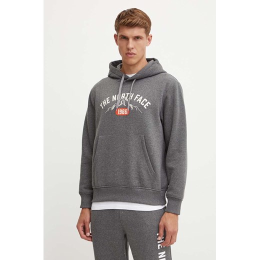 The North Face bluza Hoodie Varsity Graphic męska kolor szary z kapturem z nadrukiem NF0A89DJDYY1 ze sklepu ANSWEAR.com w kategorii Bluzy męskie - zdjęcie 174062874