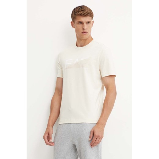 EA7 Emporio Armani t-shirt bawełniany męski kolor beżowy z nadrukiem AF11970.7M000002 ze sklepu ANSWEAR.com w kategorii T-shirty męskie - zdjęcie 174063294