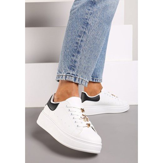 Biało-Czarne Sneakersy na Grubej Podeszwie z Metalicznymi Aplikacjami Vlianora ze sklepu born2be.pl w kategorii Buty sportowe damskie - zdjęcie 174070413