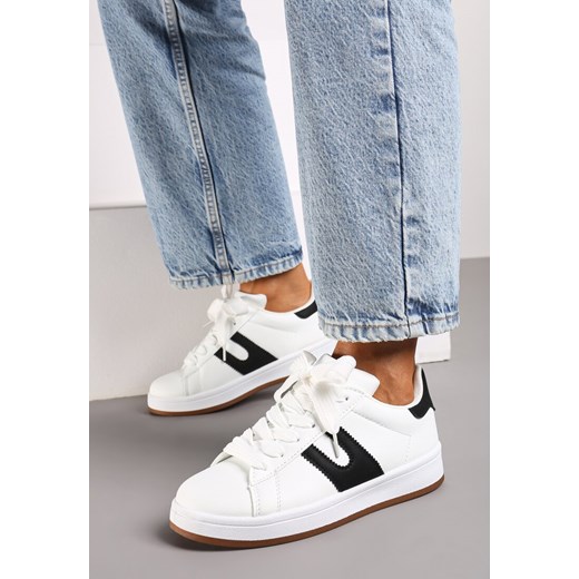 Biało-Czarne Płaskie Sneakersy z Geometrycznym Zdobieniem Armeria ze sklepu born2be.pl w kategorii Buty sportowe damskie - zdjęcie 174070593