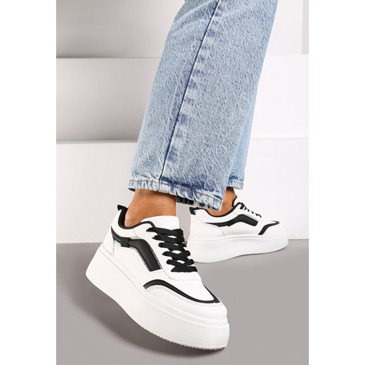 Biało-Czarne Casualowe Sneakersy na Płaskiej Podeszwie Ozdobione Paskami Vlivana ze sklepu renee.pl w kategorii Buty sportowe damskie - zdjęcie 174070793