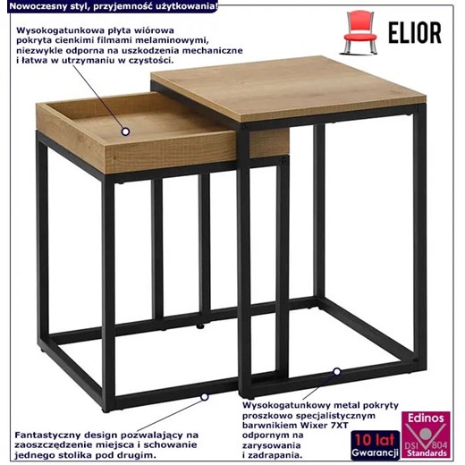 Loftowy stolik kawowy 2w1 miodowy brąz - Julio Elior One Size Edinos.pl