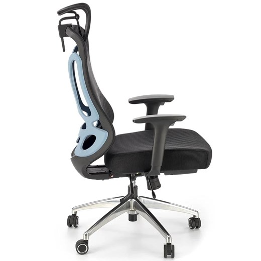 Obrotowy ergonomiczny czarny fotel z regulowanym zagłówkiem - Impero Elior One Size Edinos.pl