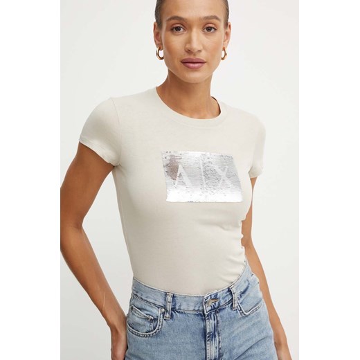 Armani Exchange t-shirt bawełniany kolor beżowy 8NYTDL YJ73Z ze sklepu ANSWEAR.com w kategorii Bluzki damskie - zdjęcie 174072790