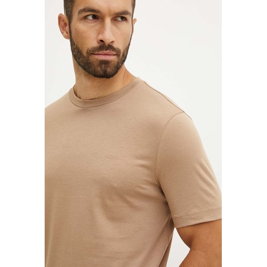 BOSS t-shirt bawełniany męski kolor beżowy gładki 50468347 ze sklepu ANSWEAR.com w kategorii T-shirty męskie - zdjęcie 174073183
