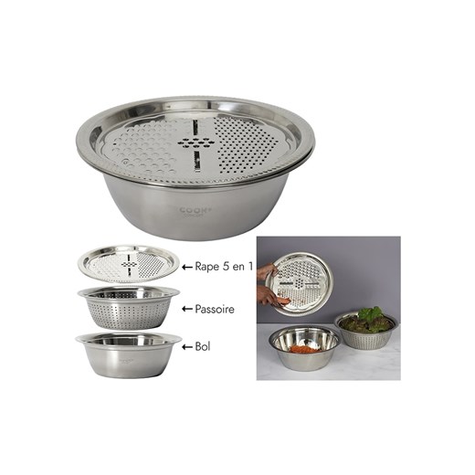 COOK CONCEPT Miska w kolorze srebrnym z sitkiem i tarką - 3,6 l - id: 11968271 - marki Cook Concept - 174076483 COOK CONCEPT Miska w kolorze srebrnym z sitkiem i tarką - 3,6 l ze sklepu Limango Polska w kategorii Akcesoria kuchenne - zdjęcie 174076483