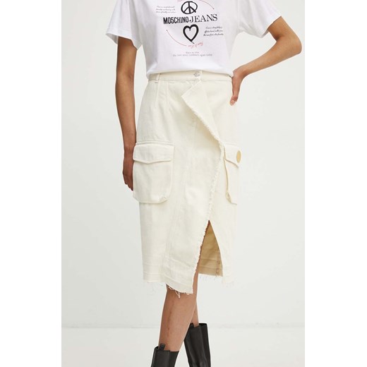 Moschino Jeans spódnica jeansowa kolor beżowy midi prosta 0119.8225 ze sklepu ANSWEAR.com w kategorii Spódnice - zdjęcie 174081950