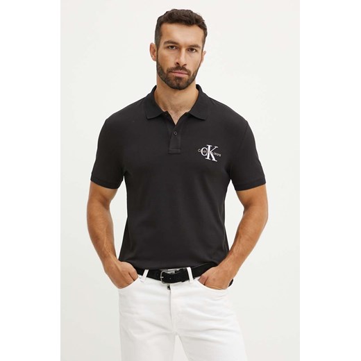 Calvin Klein Jeans polo męski kolor czarny z aplikacją J30J325664 ze sklepu ANSWEAR.com w kategorii T-shirty męskie - zdjęcie 174083533