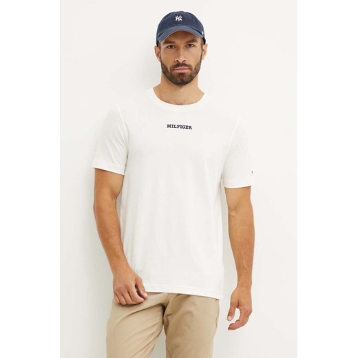 Tommy Hilfiger t-shirt bawełniany męski kolor beżowy z aplikacją MW0MW36210 ze sklepu ANSWEAR.com w kategorii T-shirty męskie - zdjęcie 174083640