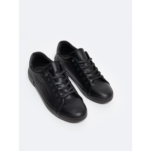 Sneakersy męskie ze skóry ekologicznej czarne OO174019 906 ze sklepu Big Star w kategorii Trampki męskie - zdjęcie 174086482
