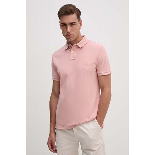 Polo Ralph Lauren polo bawełniane kolor różowy gładki 710938137 ze sklepu ANSWEAR.com w kategorii T-shirty męskie - zdjęcie 174086811