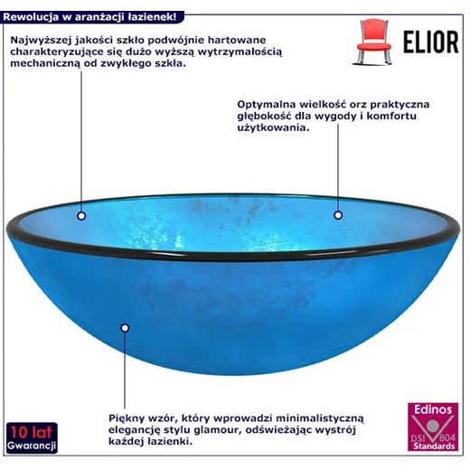 Szklana niebieska umywalka nablatowa - Rettox Elior One Size Edinos.pl