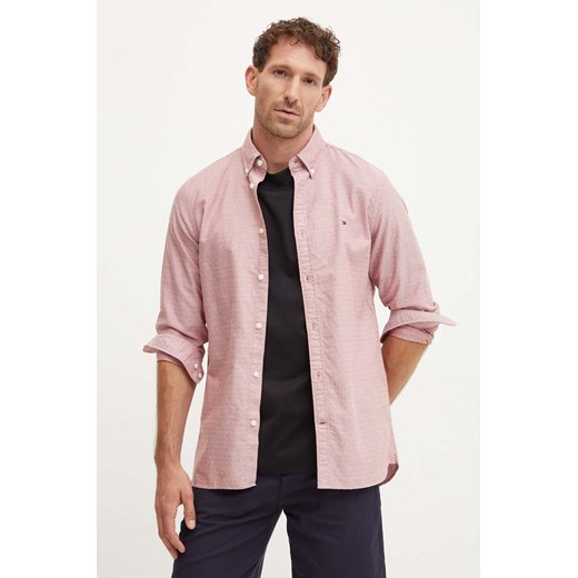 Tommy Hilfiger koszula bawełniana męska kolor czerwony slim z kołnierzykiem button-down MW0MW35769 ze sklepu ANSWEAR.com w kategorii Koszule męskie - zdjęcie 174096061